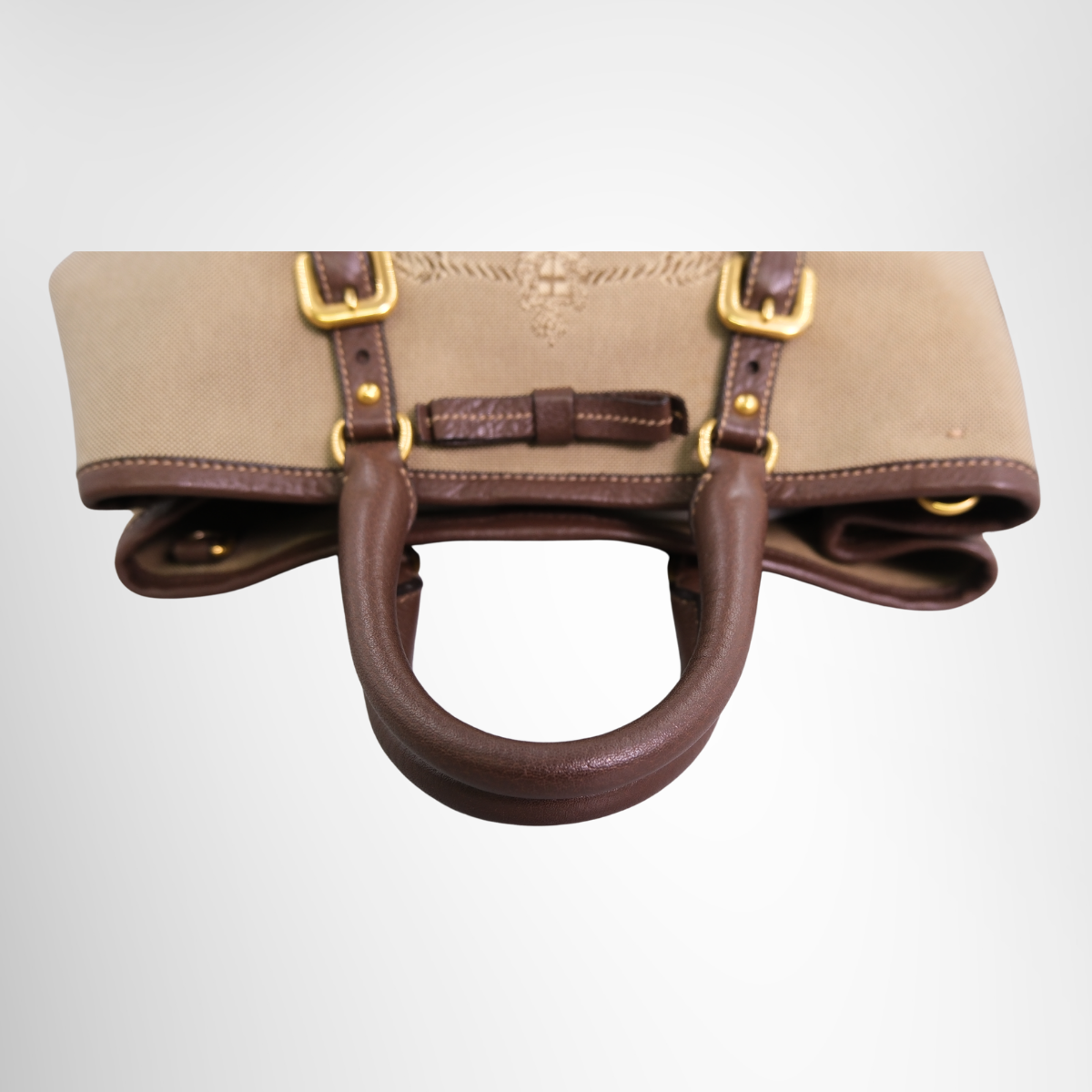 Prada Logo Jacquard 2-Way Tote Bag – Beige / Brown