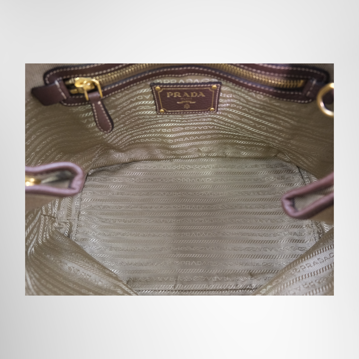 Prada Logo Jacquard 2-Way Tote Bag – Beige / Brown