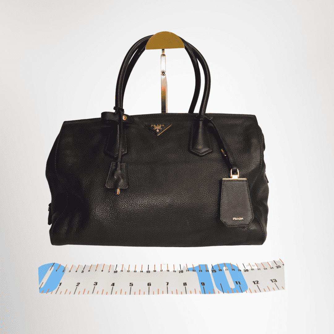 Prada Preowned Luxury Bag Black Vitello Grain Leather Double Handle Tote Bag Front View 2