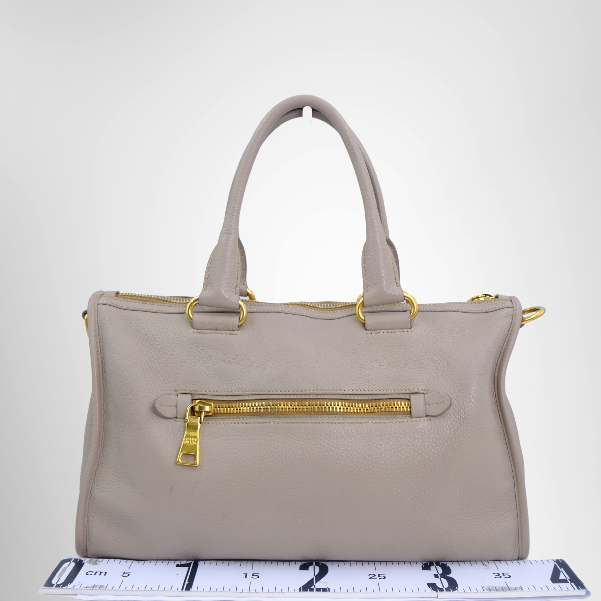 Prada Preowned Luxury Bauletto Vitello Daino Front Zip Satchel Bag Back View - Antonio & Co.