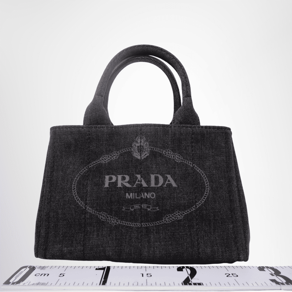Prada Preowned Luxury Black DEMIN 2-Way Canapa Bag Front View - Antonio & Co.
