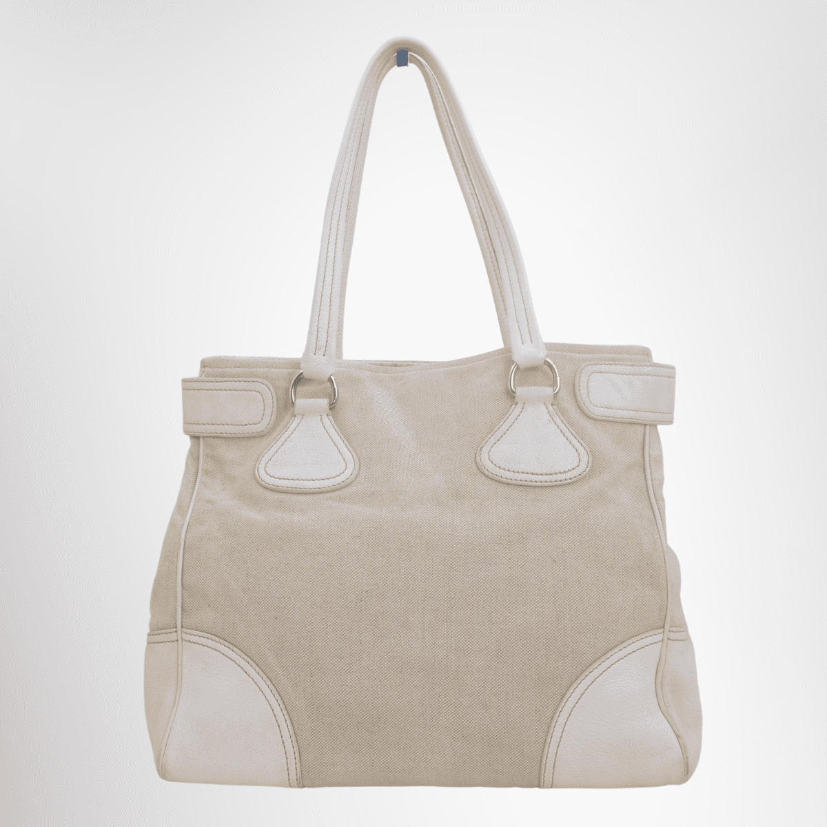Prada Preowned Luxury White Canvas Leather Tote Bag Front Page - Antonio & Co.