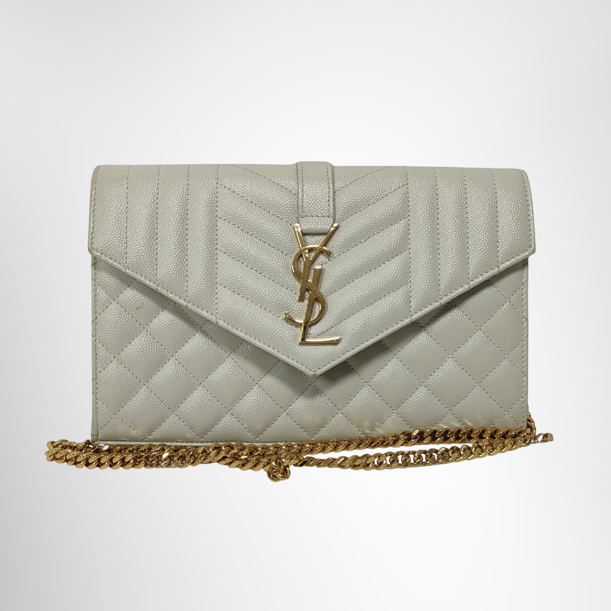 Saint Laurent Cassandra Chain Wallet Shoulder Bag – Ivory
