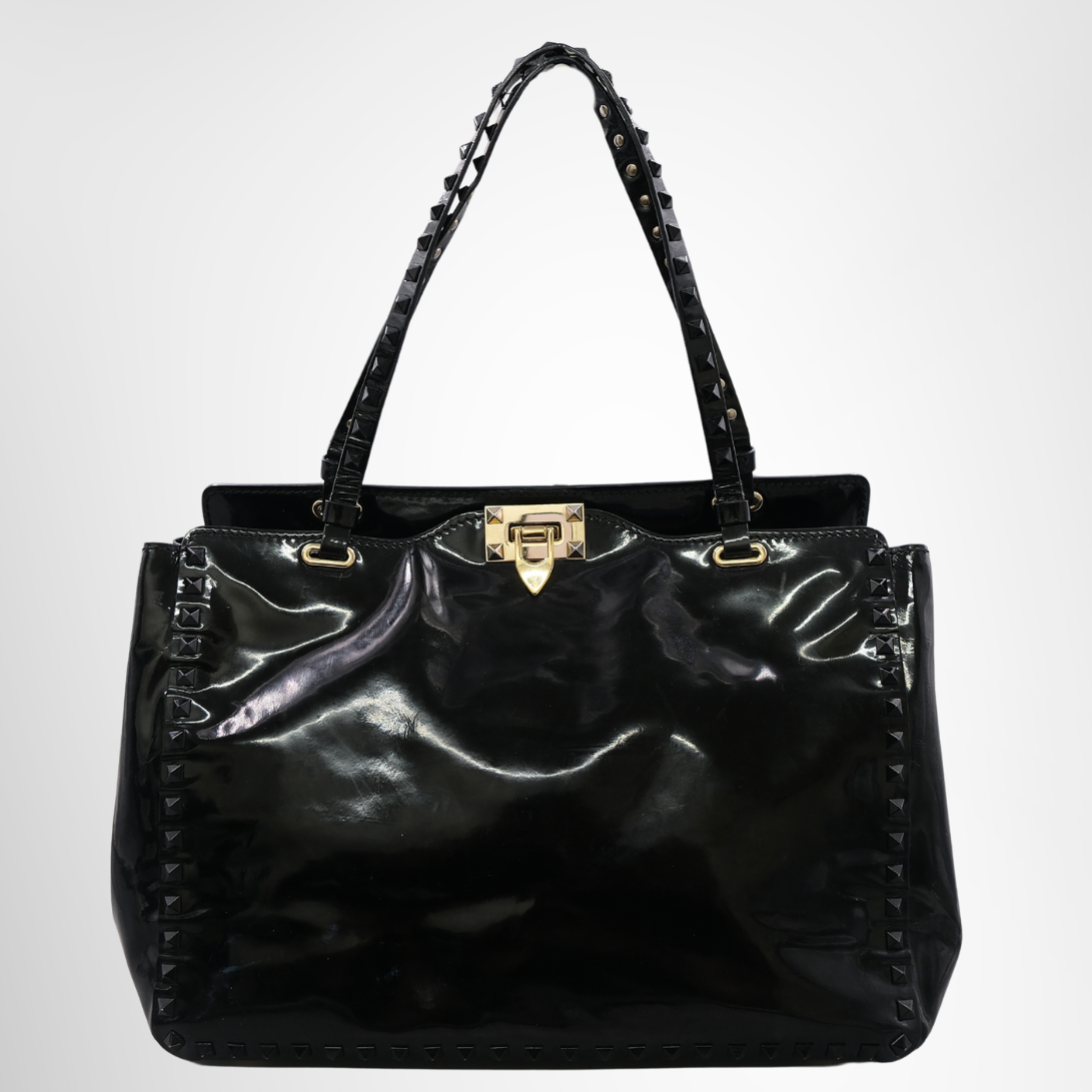 Valentino Garavani Rockstud Trapeze Tote Bag in Patent Leather