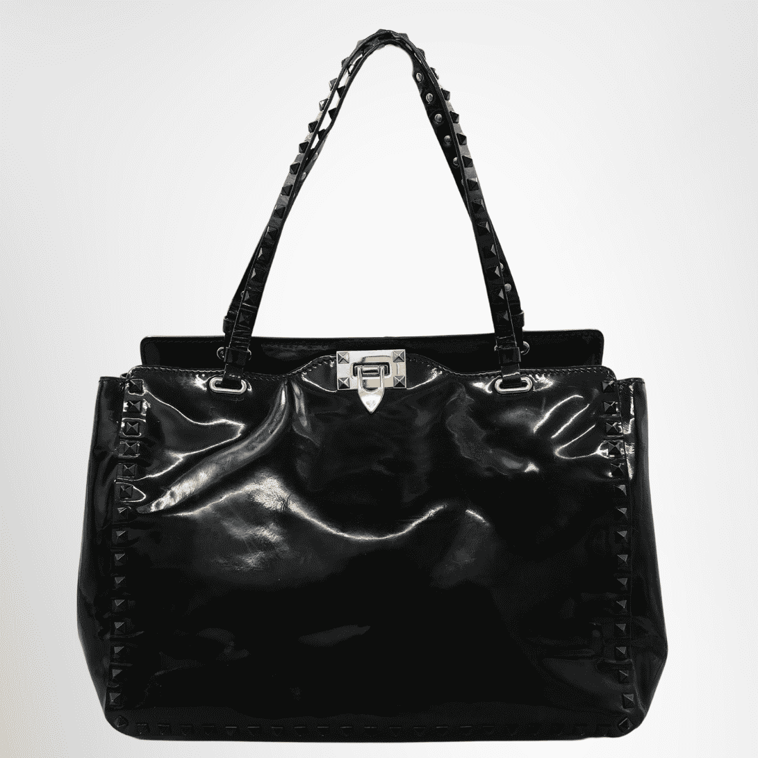 Valentino Garavani Rockstud Trapeze Tote Bag in Patent Leather