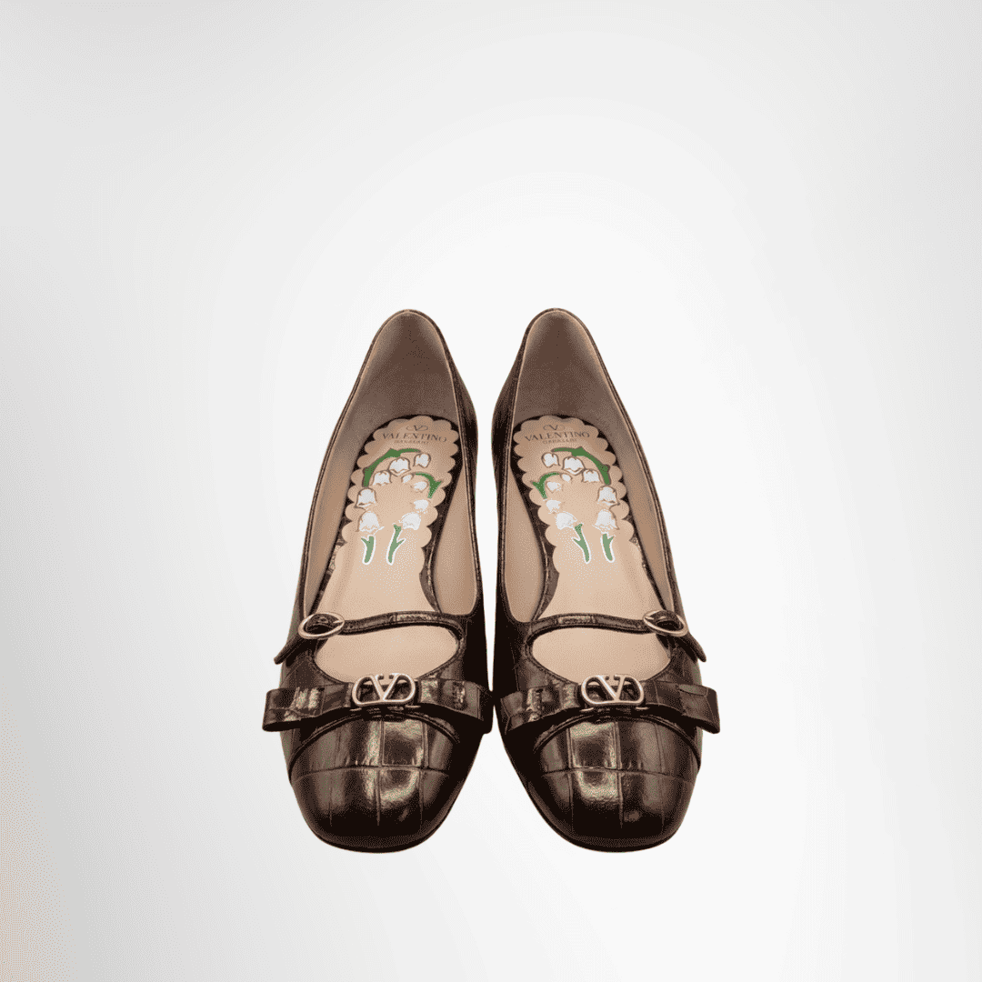 Valentino Preowned Luxury Shoes Bowow Décolleté 45 Croc-Effect Leather Pumps Front View