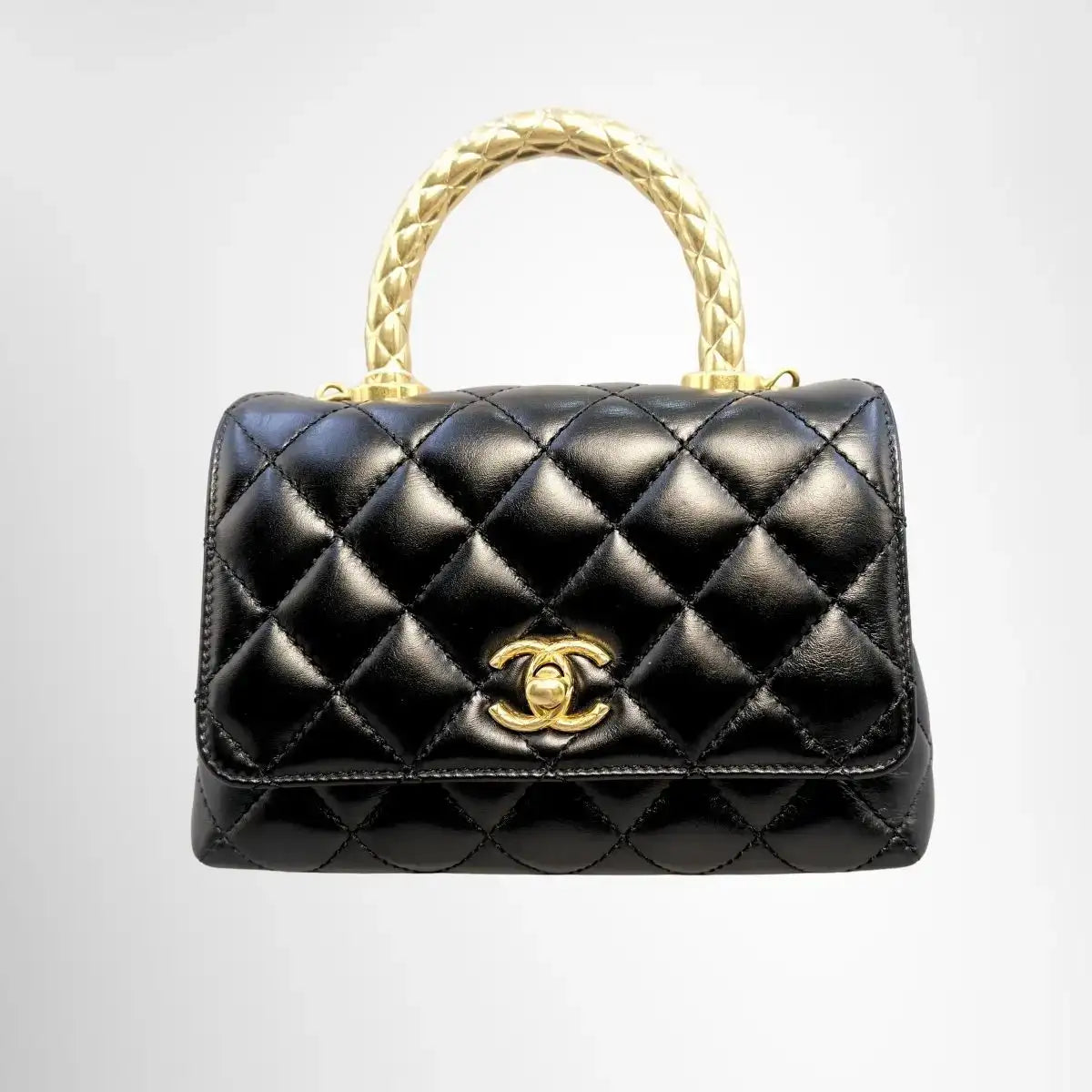 Chanel Limited Edition Quilted Mini Gold Coco Crush Handle Flap Bag - Black