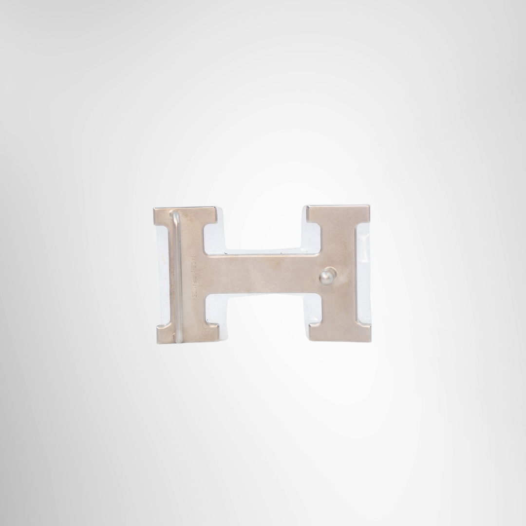 H Hammered Silver Buckle Belt Bleu Jean Leather Strap