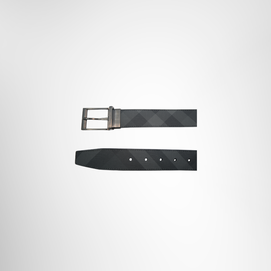 BURBERRY Reversible Check Charcoal Graphite Belt