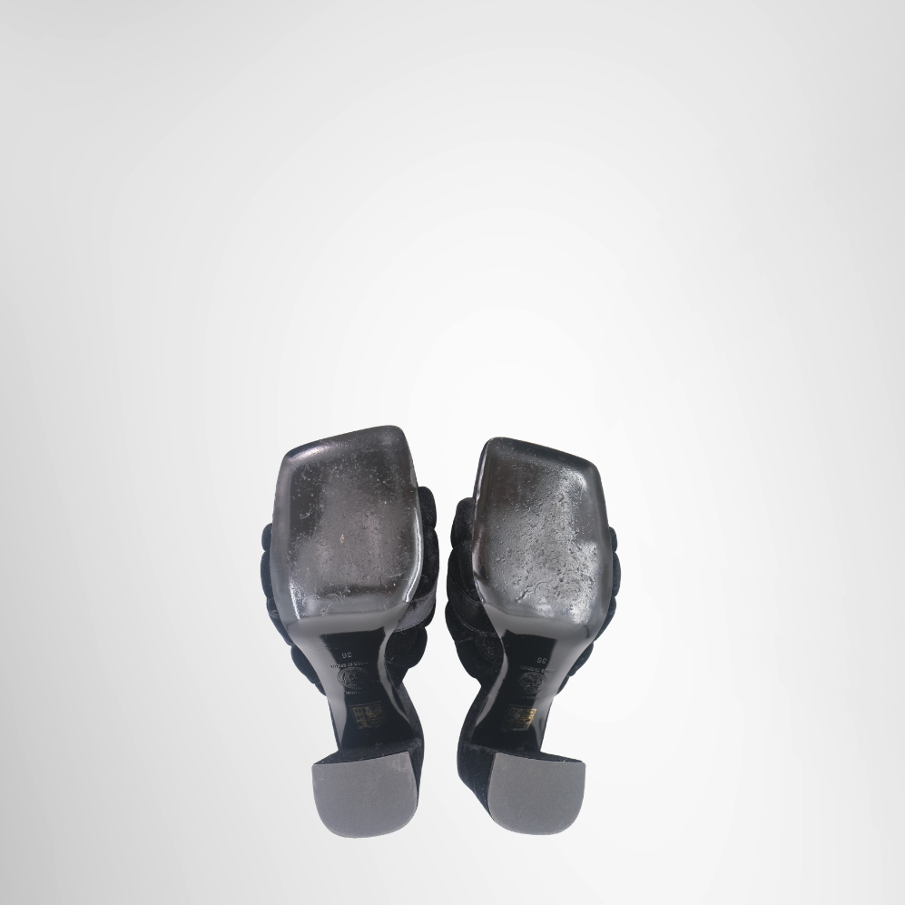 Medusa Head Medallion in Quilted Velvet Black Slide Sandals