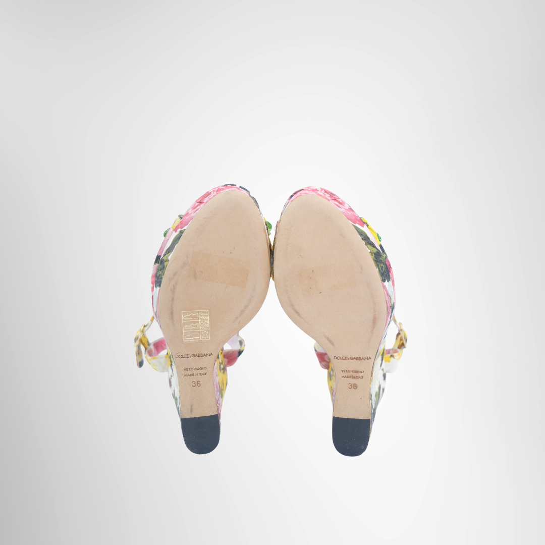 Floral Print Wedge Sandals