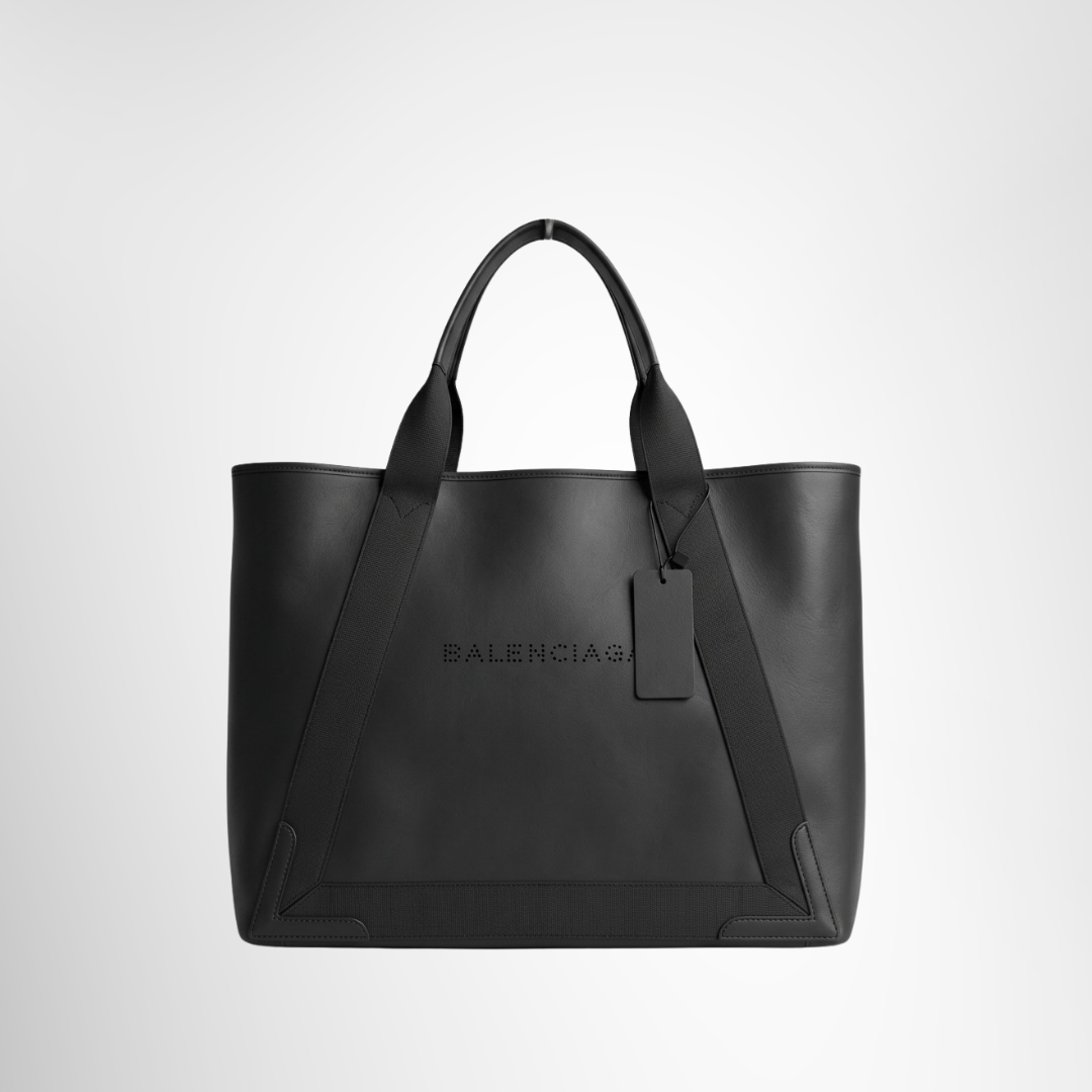 Balenciaga Preowned Luxury Bag Navy Cabas Perforated Leather Tote Bag Front View