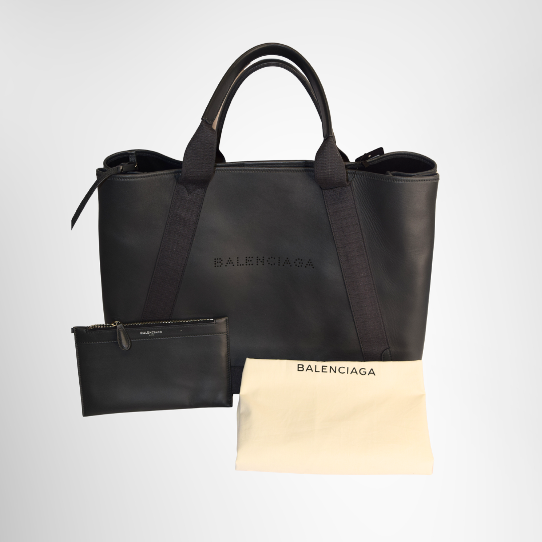 Balenciaga Preowned Luxury Bag Navy Cabas Perforated Leather Tote Bag Front View 2