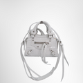 Balenciaga Preowned Luxury Bag Neo Classic Super Nano Handbag in White Crocodile Embossed Leather Front View