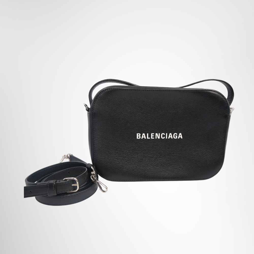 Balenciaga Preowned Luxury Black Everyday Camera Bag Front View With Strap