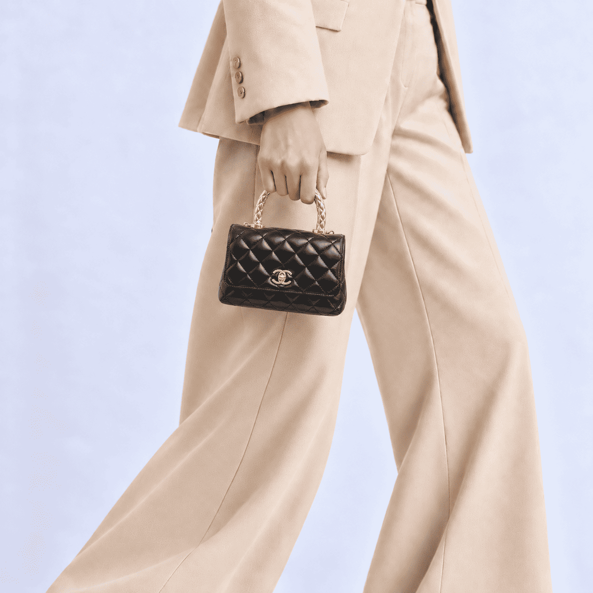 Chanel Limited Edition Quilted Mini Gold Coco Crush Handle Flap Bag - Black