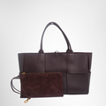 Bottega Veneta Preowned Luxury Arco Tote Bag in Deep Burgundy Bag Front View with Pouch - Antonio & Co.