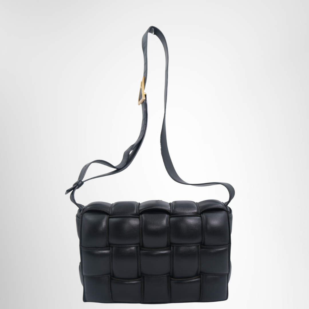 Bottega Veneta Preowned Luxury Bag Casette Black Front View