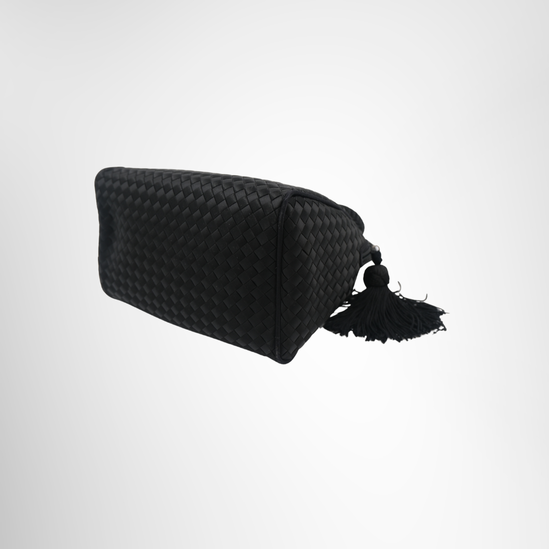 Bottega Veneta Preowned Luxury Bag Intercciato Bottega Satin Mini Purse Bottom Side View 2