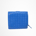 Bottega Veneta Preowned Luxury Intrecciato Blue Woven Leather Bifold Wallet Back View