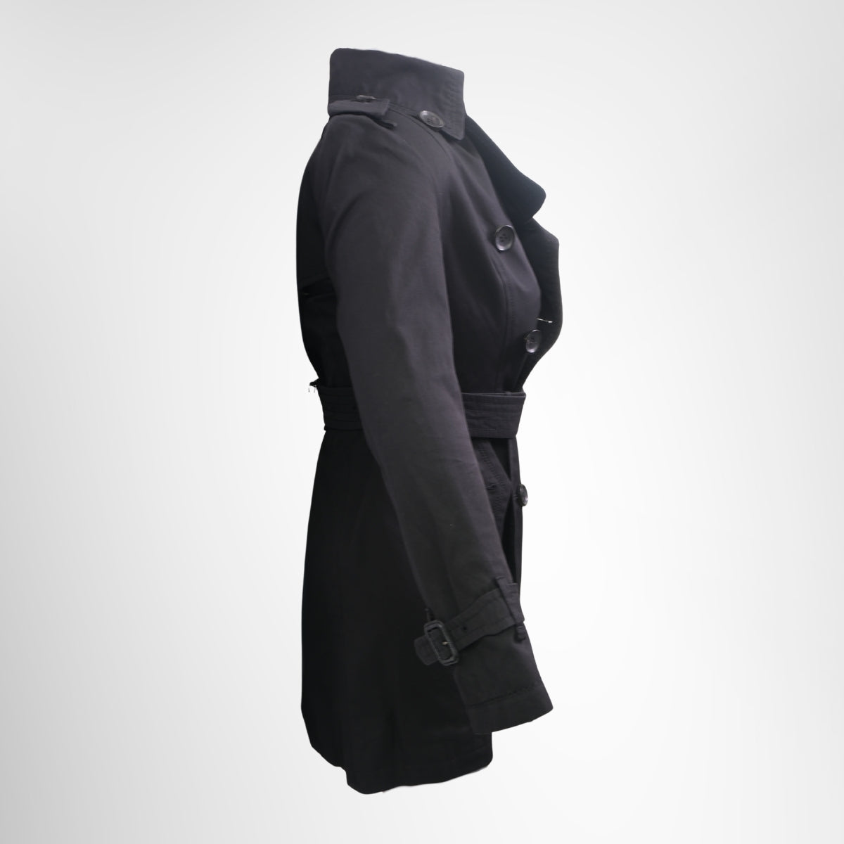 Burberry Short Kensington Heritage Trench Coat in Black – Pre-Owned Luxury Brand Apparel – Antonio & Co Side View