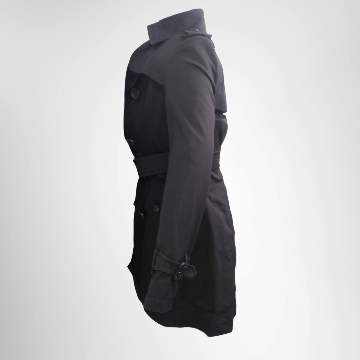 Burberry Short Kensington Heritage Trench Coat in Black – Pre-Owned Luxury Brand Apparel – Antonio & Co SIde View 2