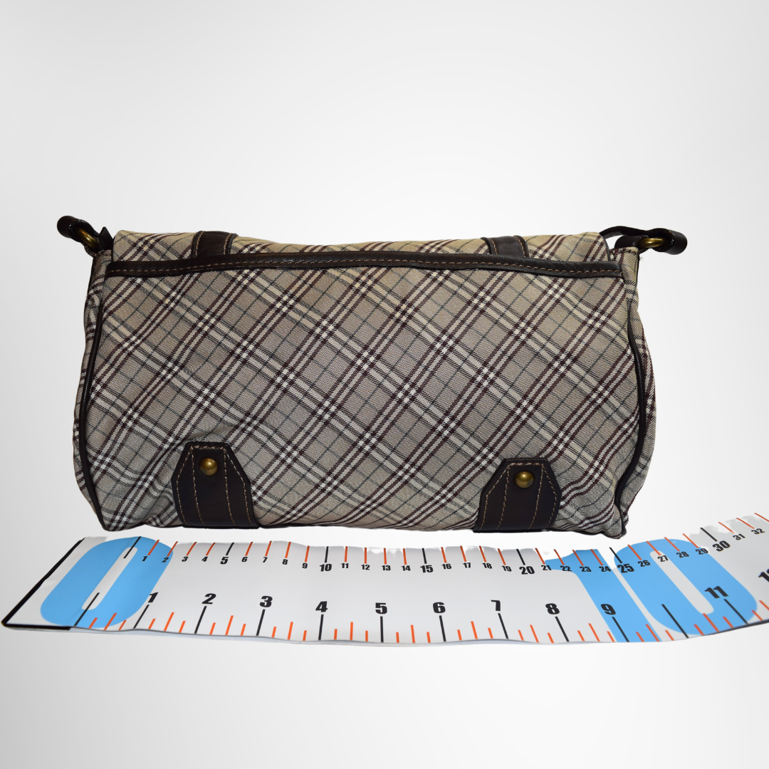 Burberry Blue Label Preowned Luxury Twin Buckle Flap Nova Check Messenger Shoulder Bag Back View - Antonio & Co.