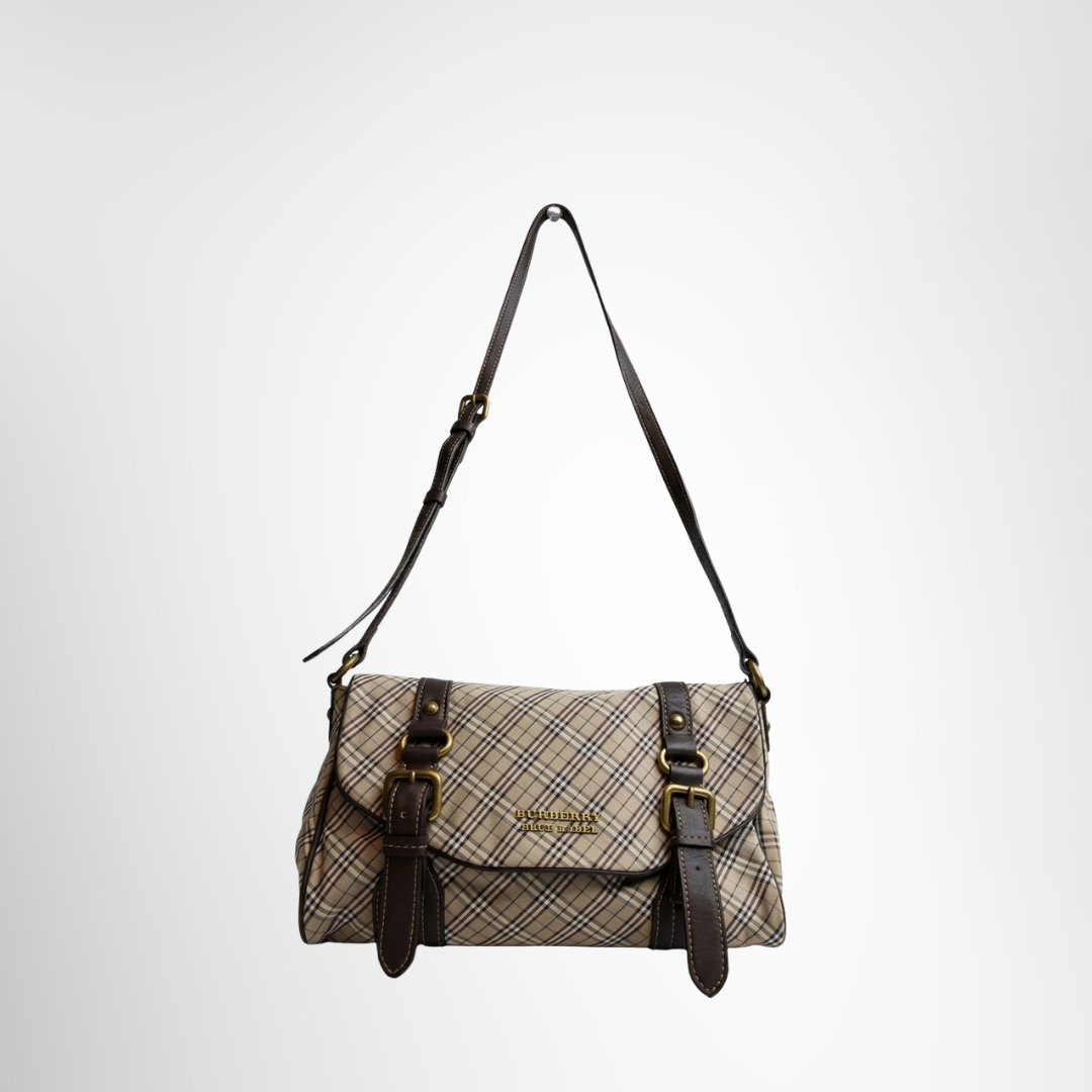 Burberry Blue Label Preowned Luxury Twin Buckle Flap Nova Check Messenger Shoulder Bag Front Page - Antonio & Co.