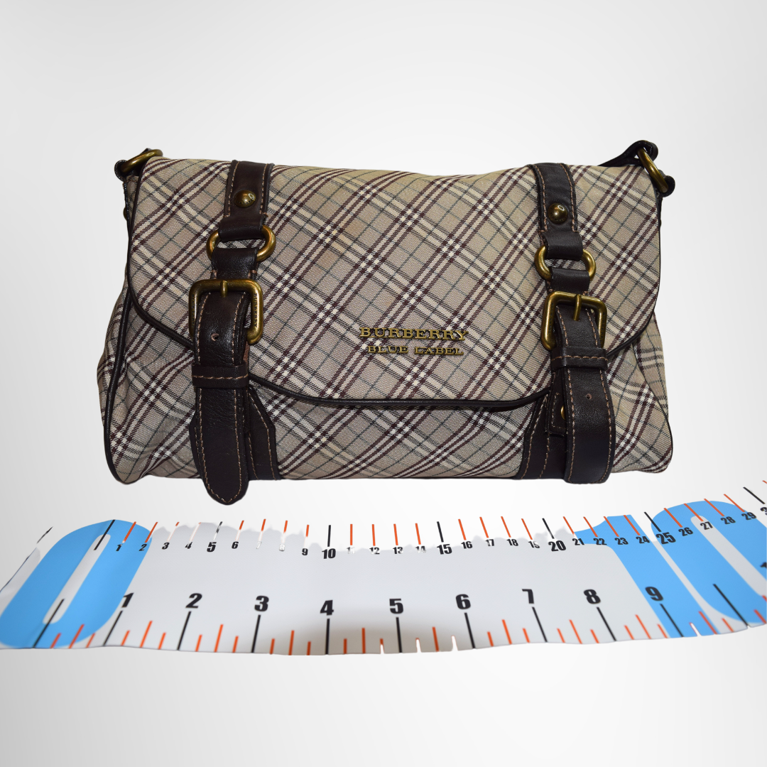 Burberry Blue Label Preowned Luxury Twin Buckle Flap Nova Check Messenger Shoulder Bag Front View - Antonio & Co.