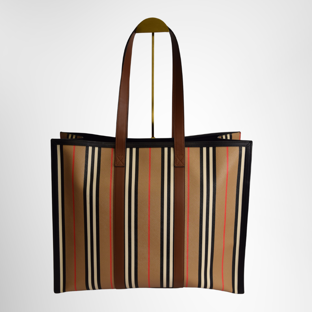 Burberry Preowned Luxury Bag Medium Icon Stripe E-Canvas Book Back View
