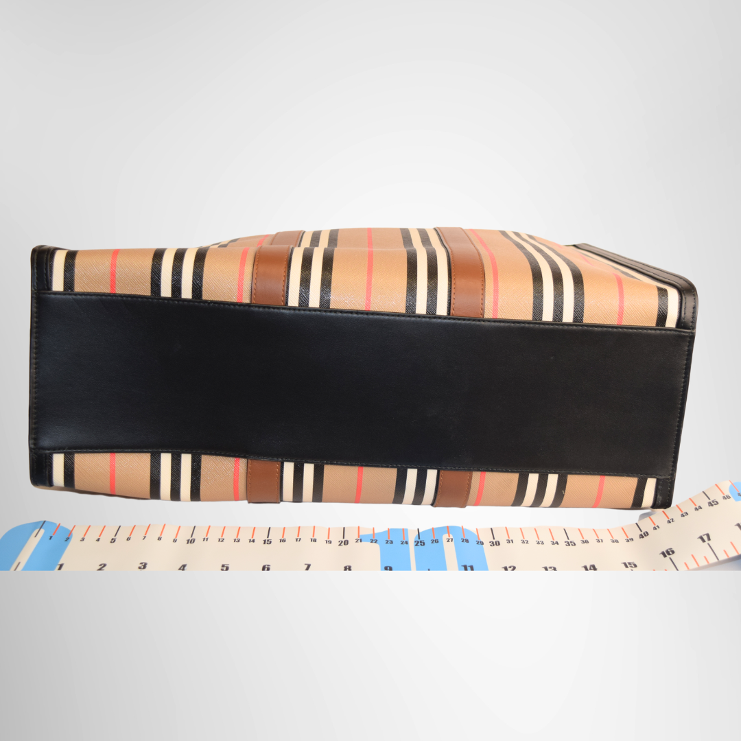 Burberry Preowned Luxury Bag Medium Icon Stripe E-Canvas Book Bottom View