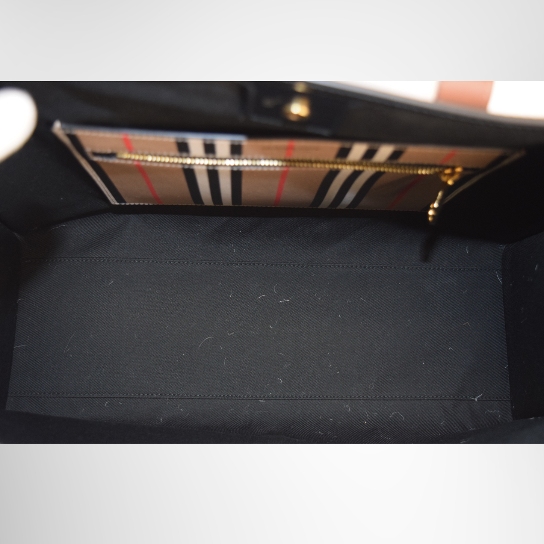 Burberry Preowned Luxury Bag Medium Icon Stripe E-Canvas Book Interior View