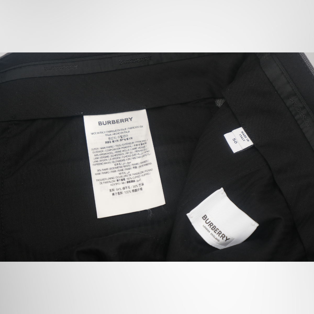 Burberry Preowned Luxury Gray Pants Size 50 Apparel Inside View Tag - Antonio & Co.