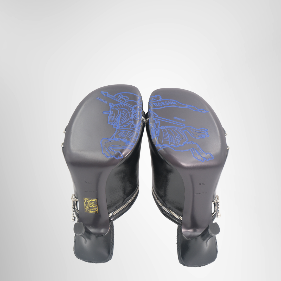 Burberry Preowned Luxury Sandal Black Leather Sleep Sandal Bottom View