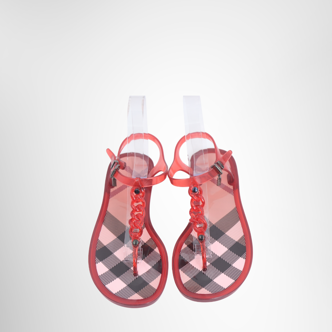 Burberry Preowned Luxury Sandals Red Jelly Sandal Front View