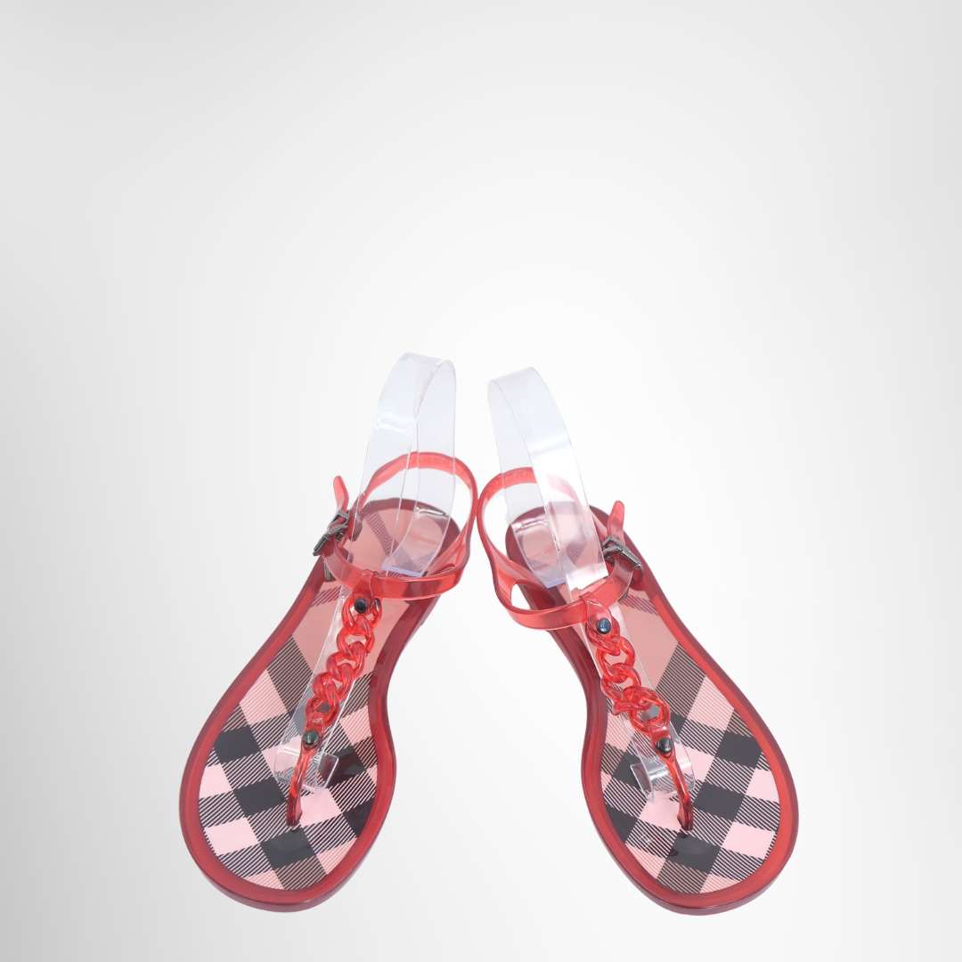 Burberry Preowned Luxury Sandals Red Jelly Sandal Front View 2