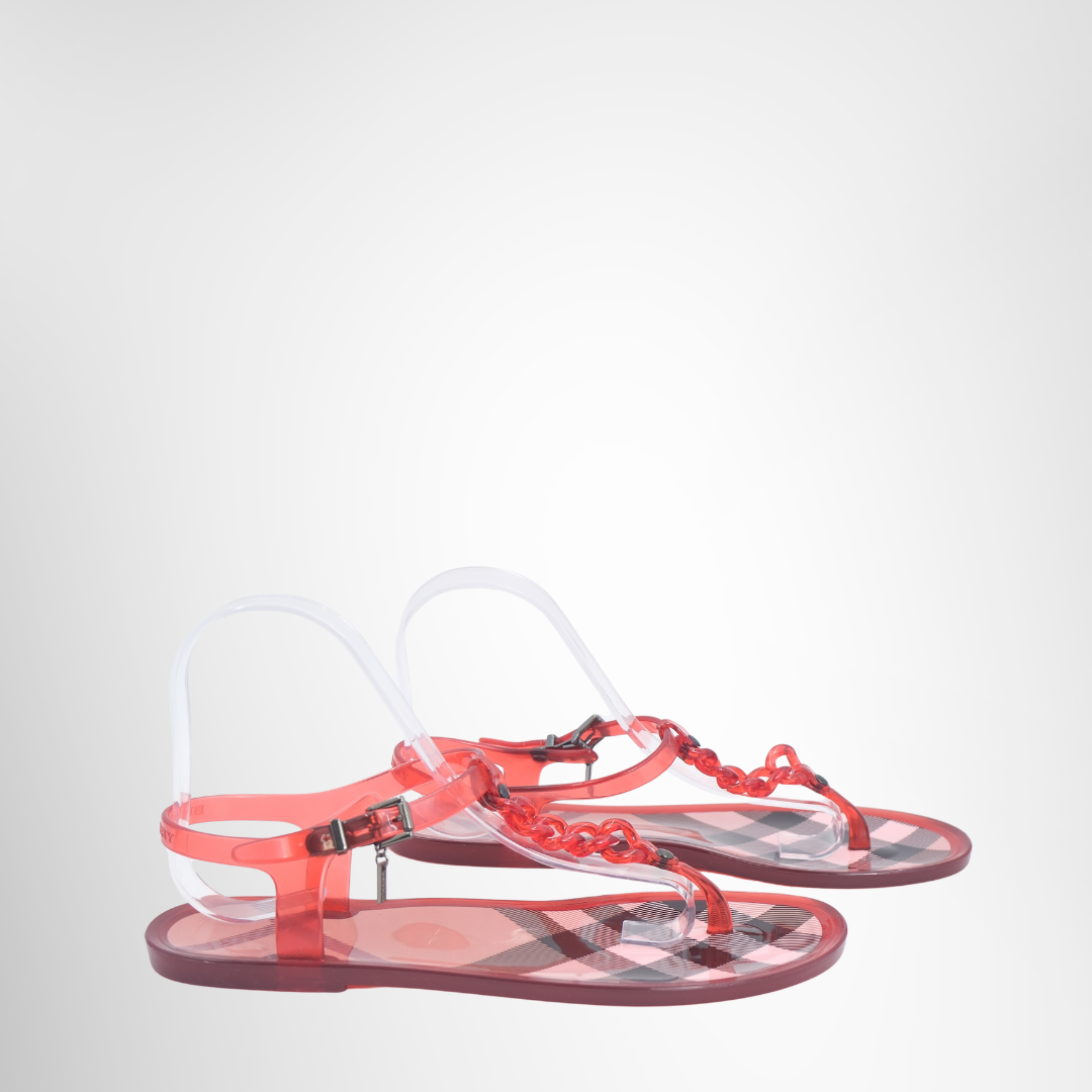 Burberry Preowned Luxury Sandals Red Jelly Sandal Side View