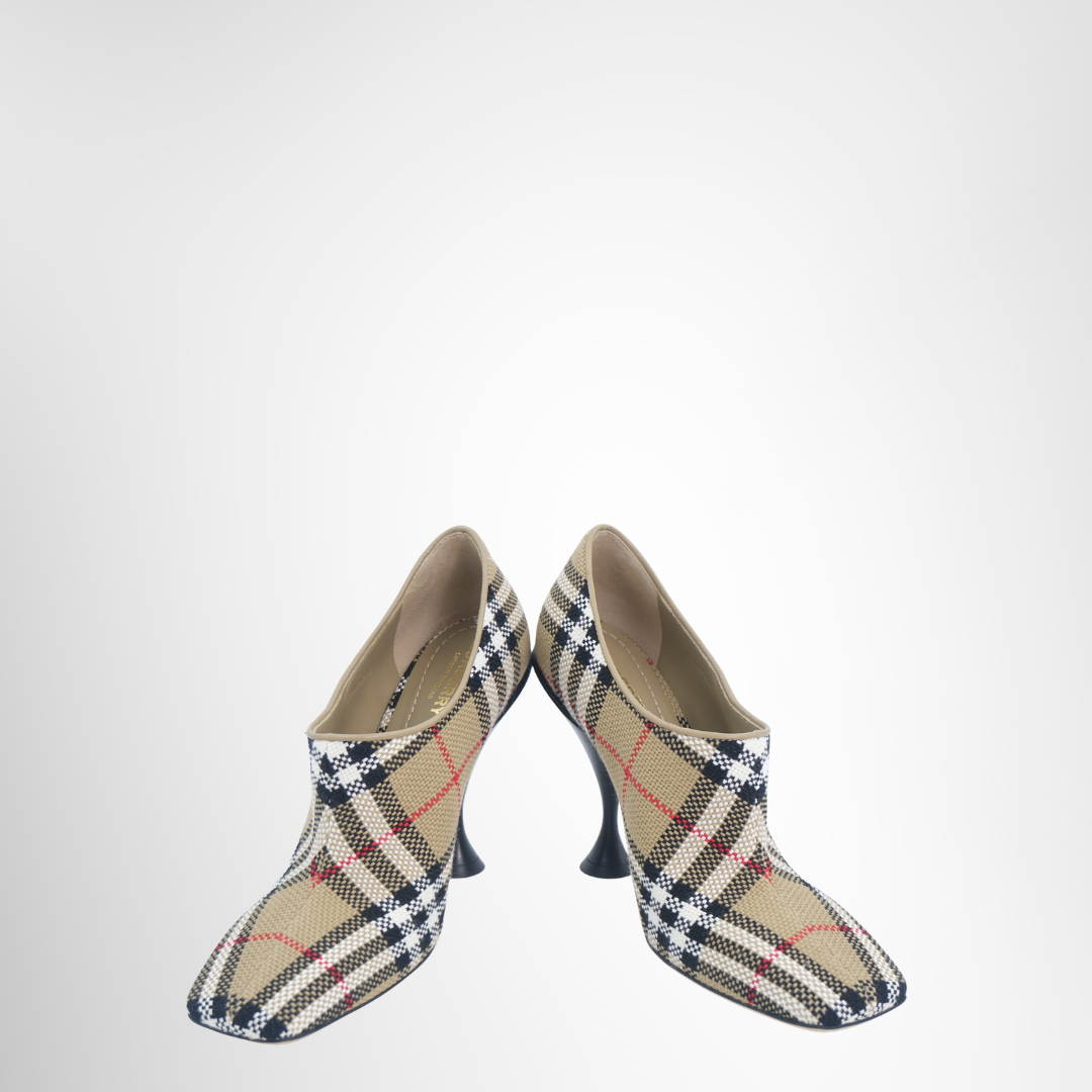 Burberry Preowned Luxury Shoes House Check Pattern Canvas Pumps Front View 2