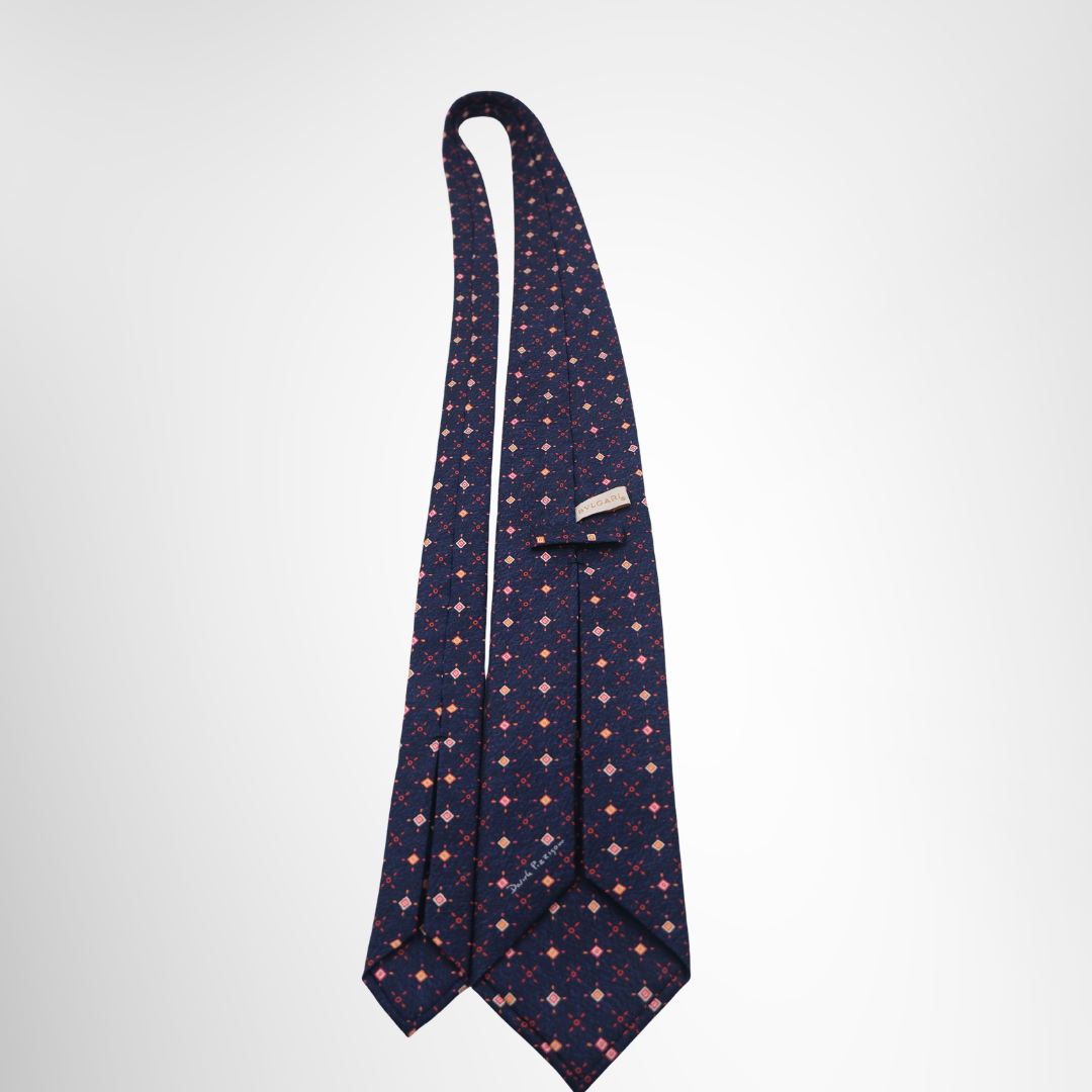 Bvlgari Preowned Luxury Necktie Navy & Red Back View With Brand Tag