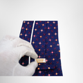 Bvlgari Preowned Luxury Necktie Navy & Red Close Up View With Brand Tag