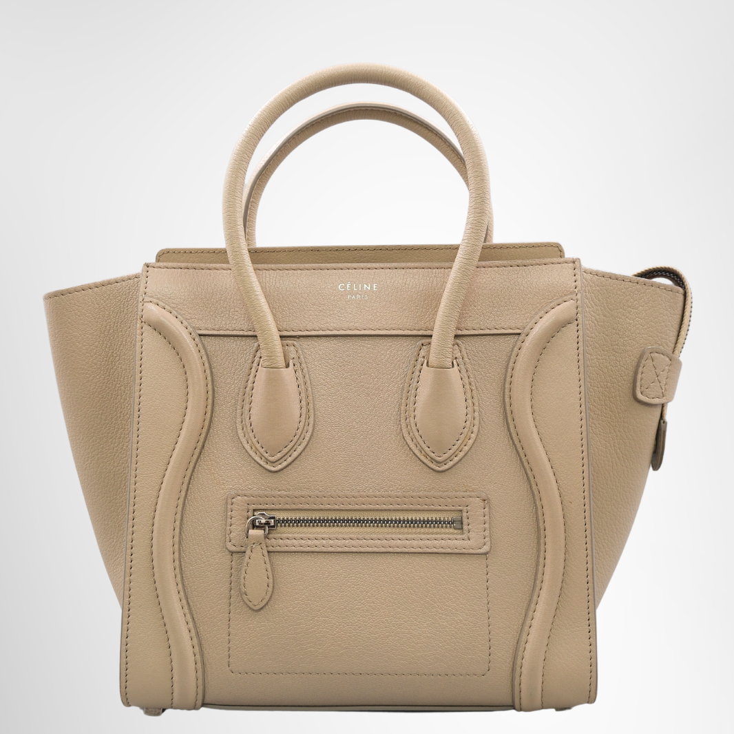 Luggage Micro in Beige Drummed Calfskin Leather