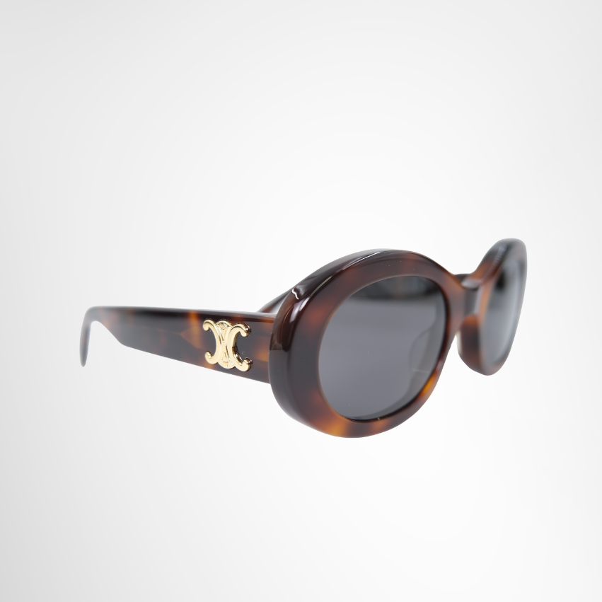 Celine Preowned Luxury Triomphe 01 Sunglasses in Tortoise Shell Acetate Front Side View - Antonio & Co.