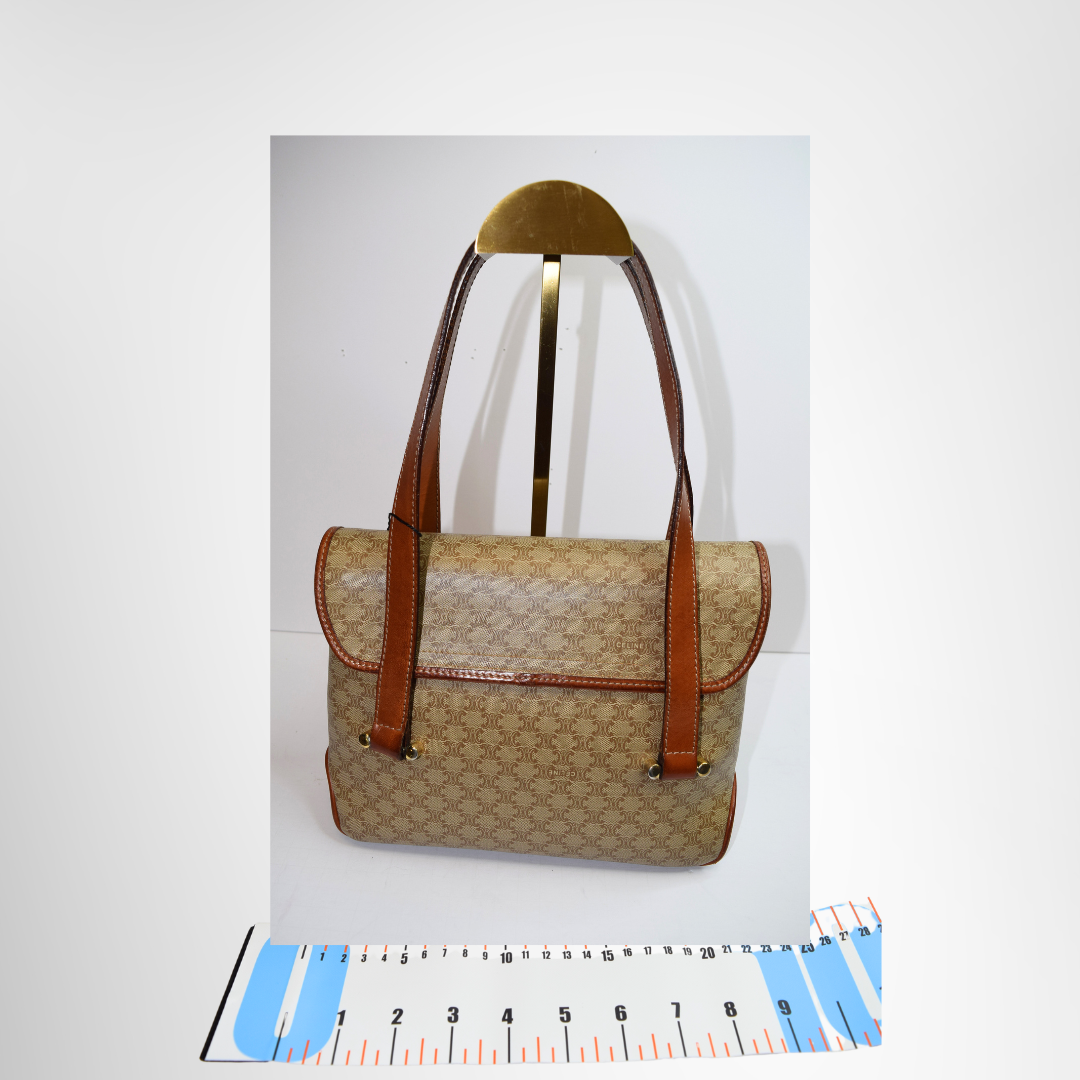 Celine Preowned Luxury Vintage Macadam Shoulder Bag Front View - Antonio & Co.