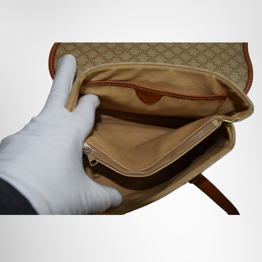 Celine Preowned Luxury Vintage Macadam Shoulder Bag Inside View - Antonio & Co.