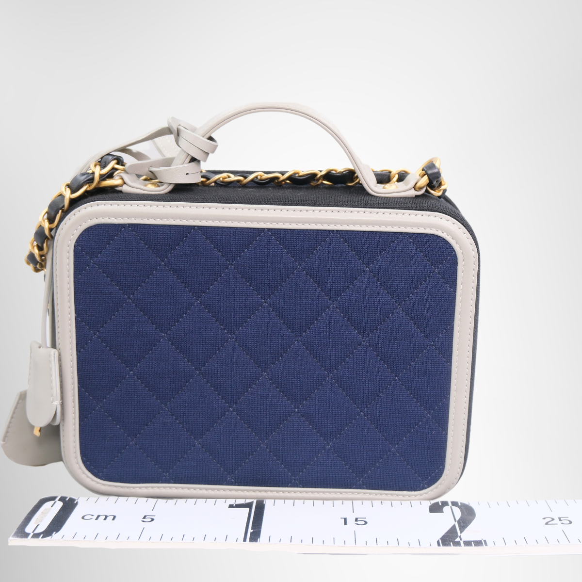 Jersey Quilted Small CC Filigree Vanity Case Blue Black Grey