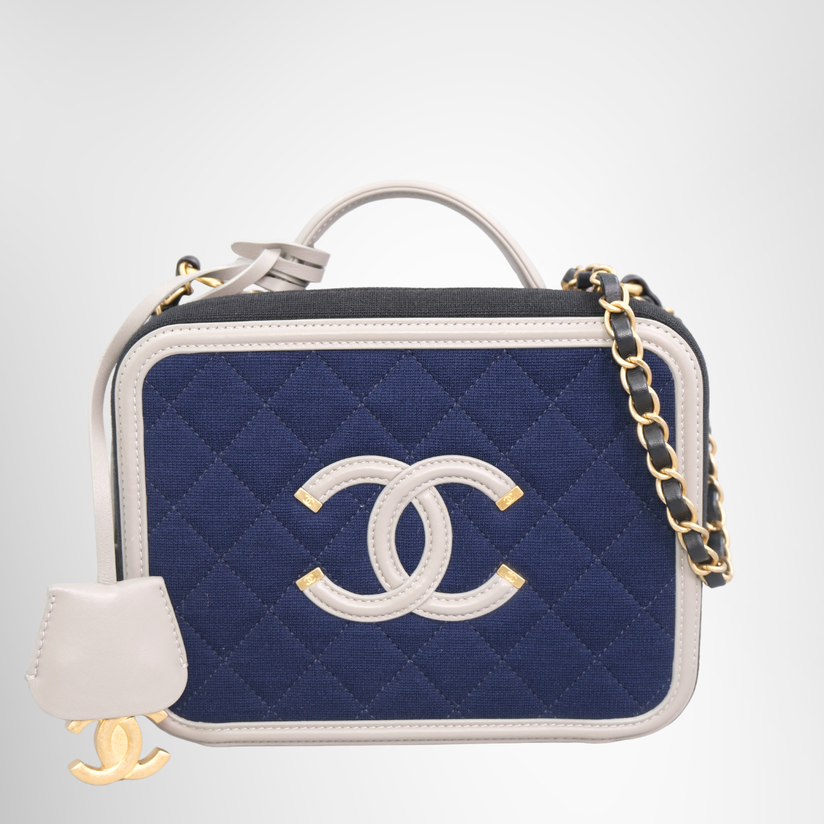 Jersey Quilted Small CC Filigree Vanity Case Blue Black Grey