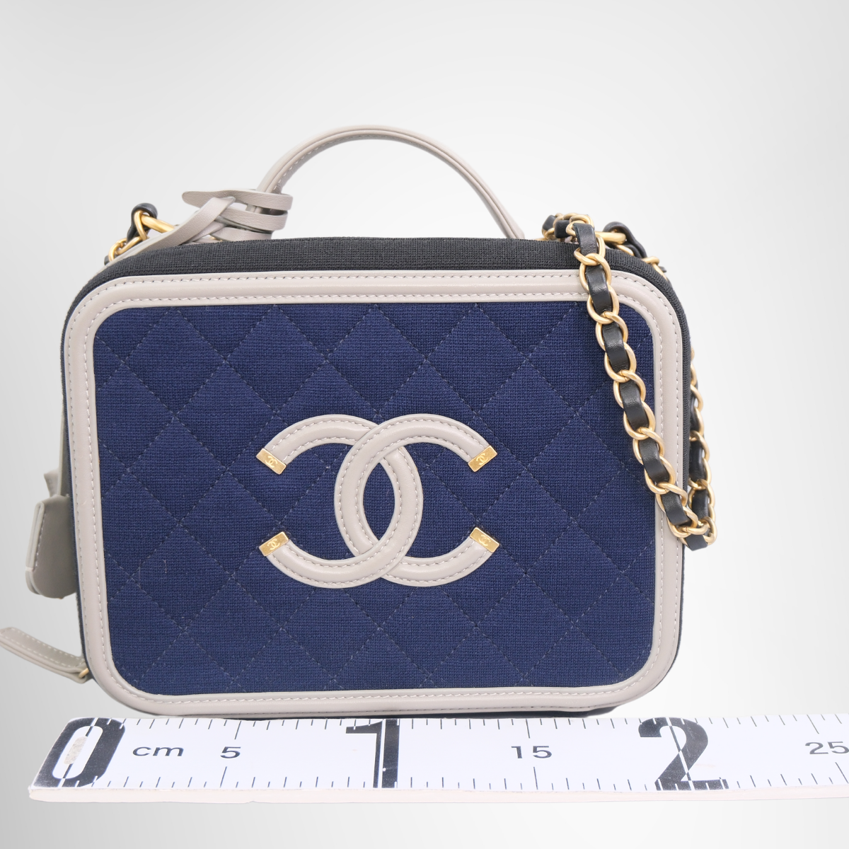 Jersey Quilted Small CC Filigree Vanity Case Blue Black Grey