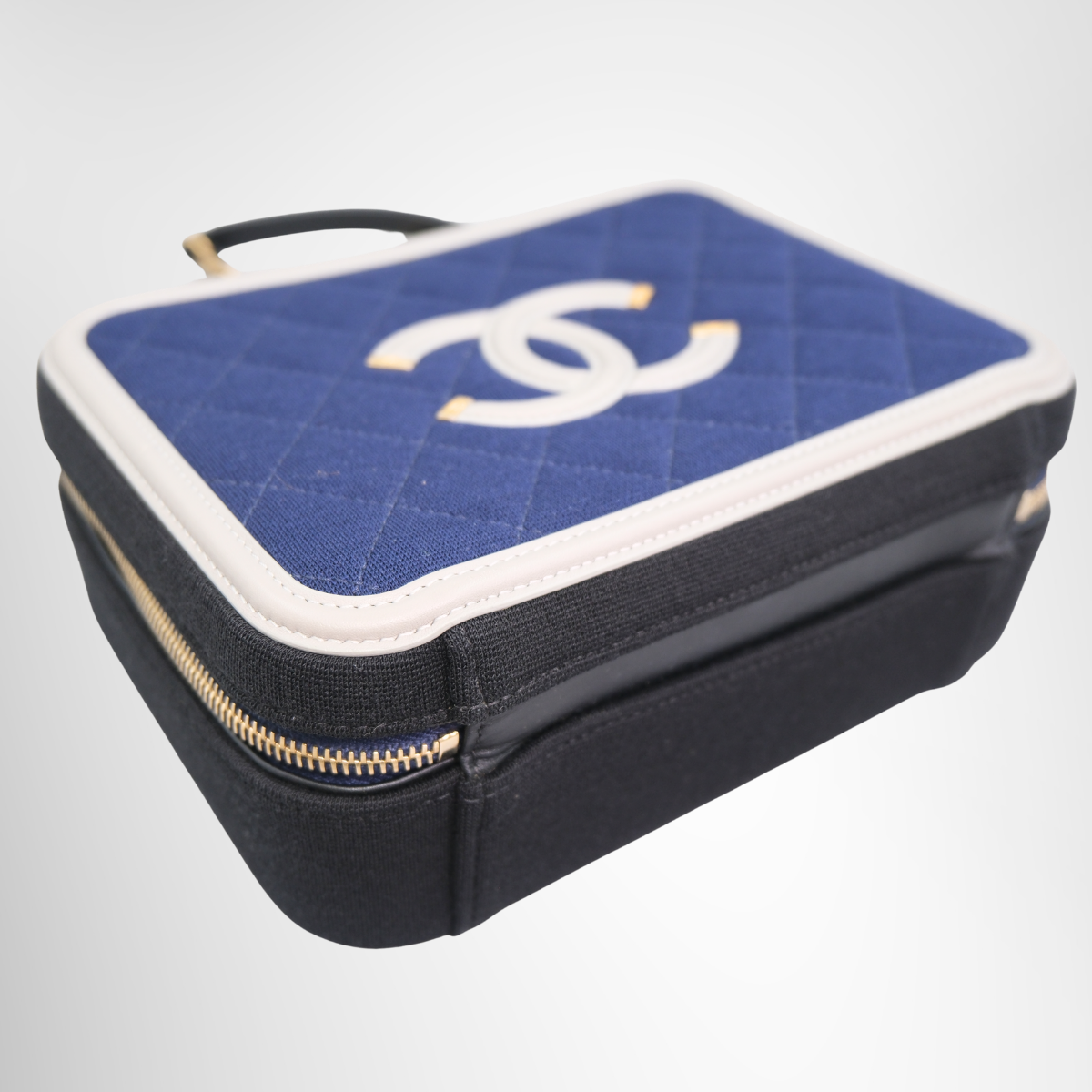 Jersey Quilted Small CC Filigree Vanity Case Blue Black Grey