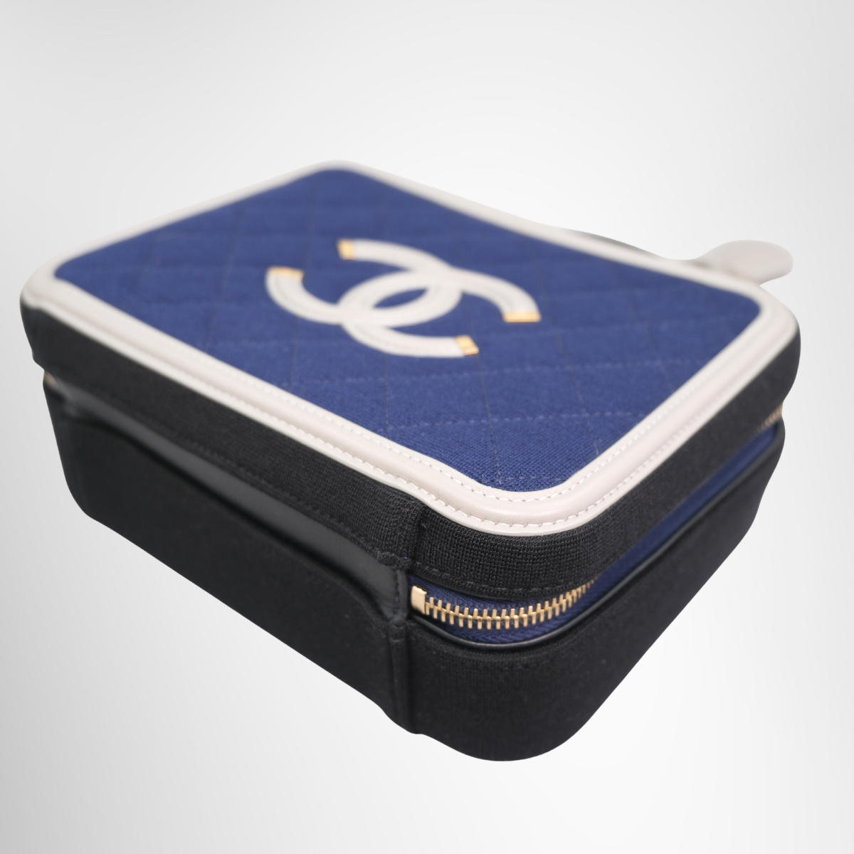 Jersey Quilted Small CC Filigree Vanity Case Blue Black Grey