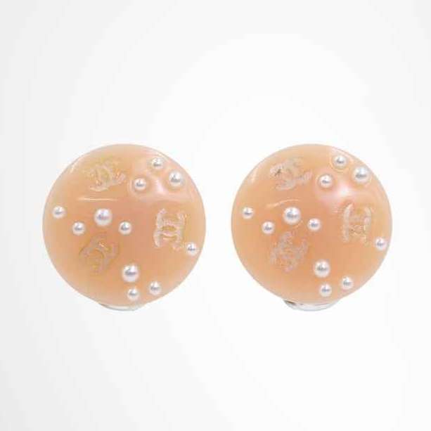 Chanel Vintage 03P Pink Resin Pearl CC Stud/Clip-On Earrings